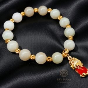 Amuleto de la suerte Pixiu & Jade She Tai Cui | Baño en Oro 18K
