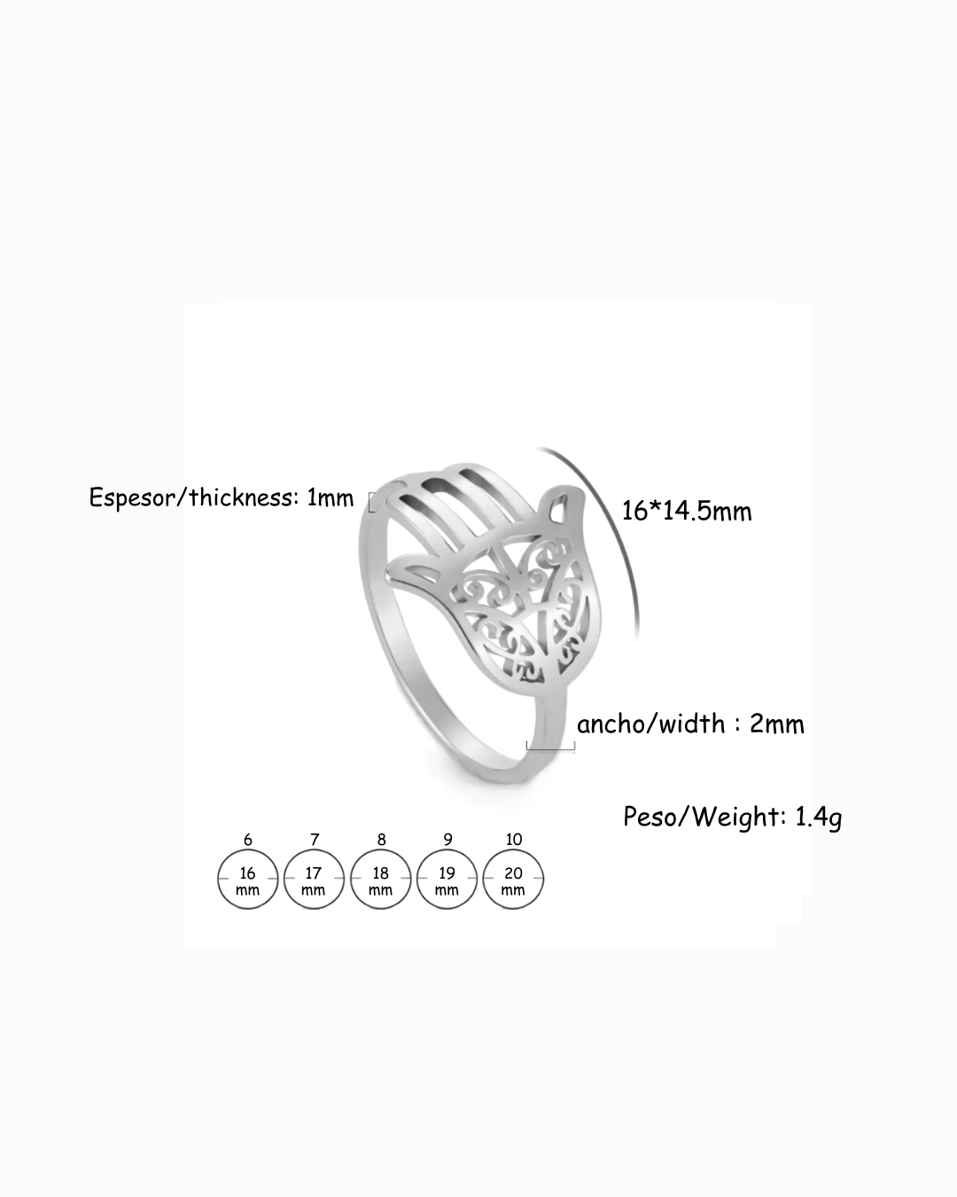 Anillo Mano de Fátima de Acero Inoxidable - Imagen 6