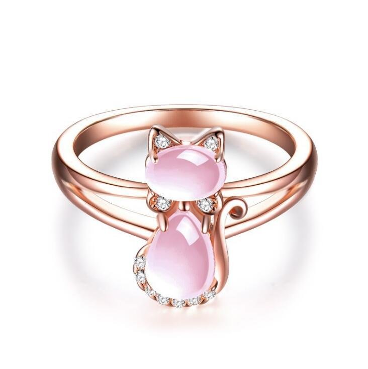 Set de Joyería de Gato - Estilo Cuarzo Rosado (Baño Oro Rosa) - Imagen 2