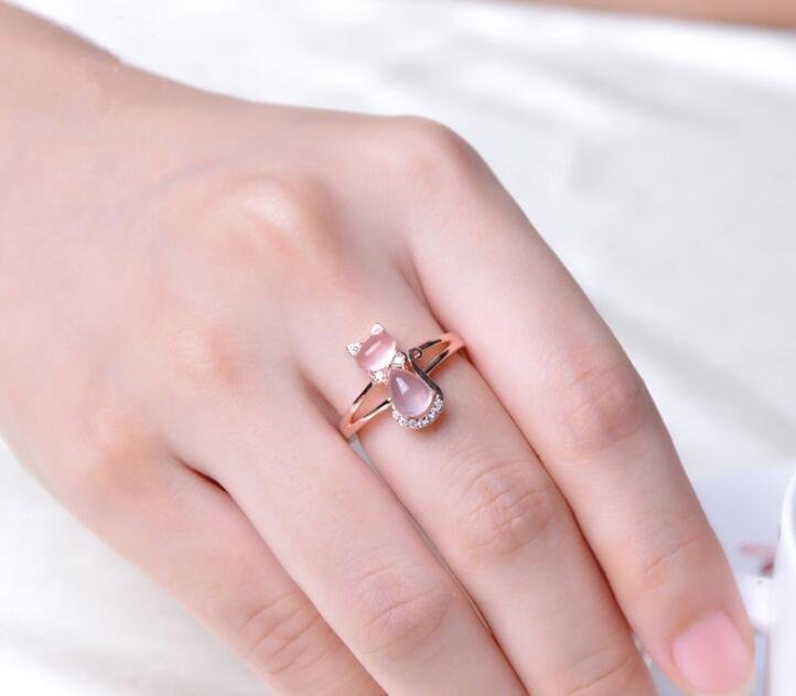 Set de Joyería de Gato - Estilo Cuarzo Rosado (Baño Oro Rosa) - Imagen 3