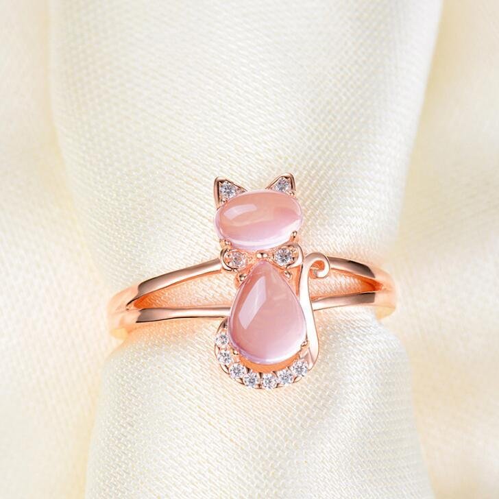 Set de Joyería de Gato - Estilo Cuarzo Rosado (Baño Oro Rosa) - Imagen 6