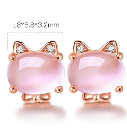 Set de Joyería de Gato - Estilo Cuarzo Rosado (Baño Oro Rosa) - Imagen 8