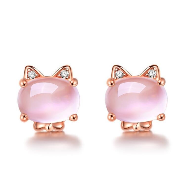 Set de Joyería de Gato - Estilo Cuarzo Rosado (Baño Oro Rosa) - Imagen 4