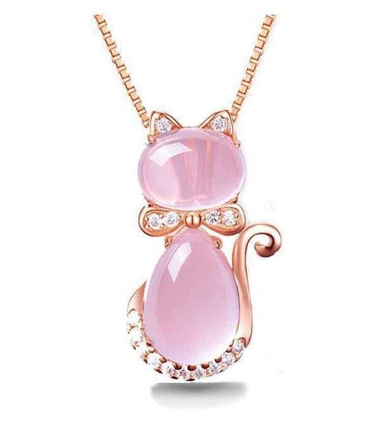 Set de Joyería de Gato - Estilo Cuarzo Rosado (Baño Oro Rosa) - Imagen 5
